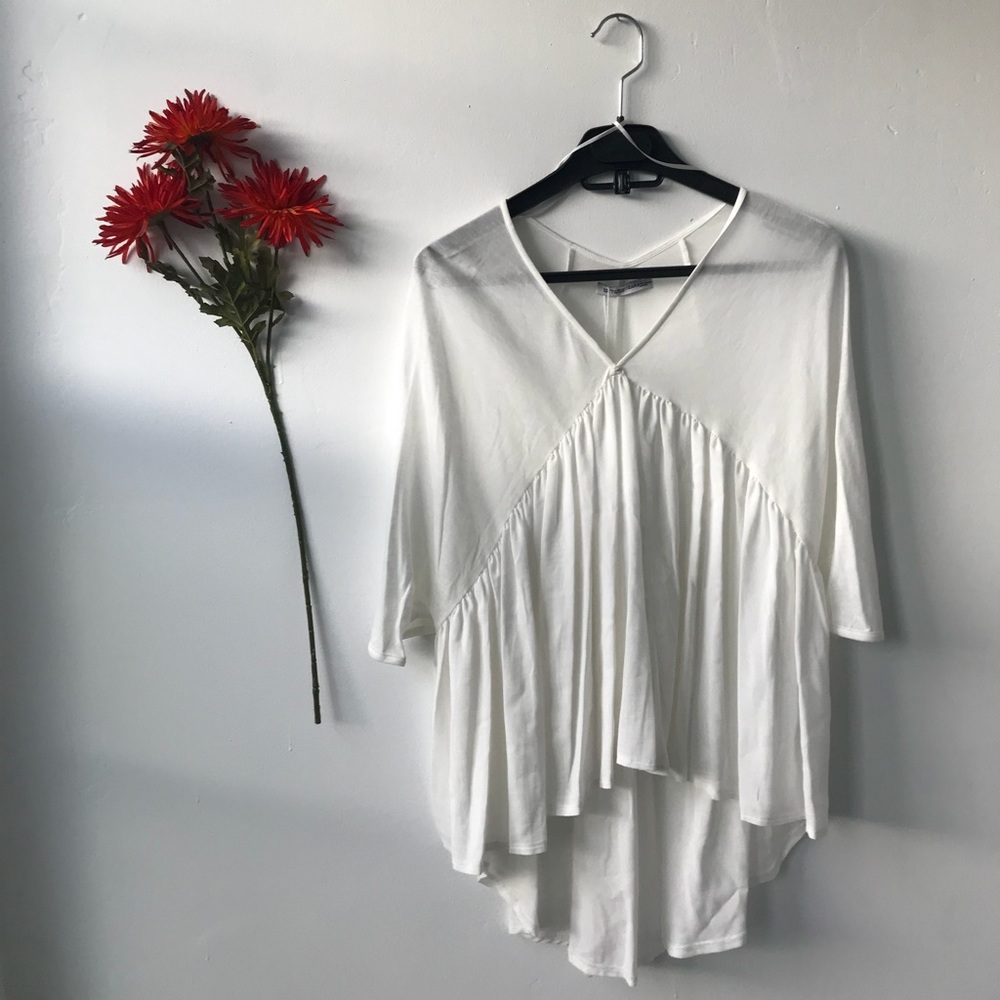 NWT ZARA Off White Bell V Neck Blouse Small